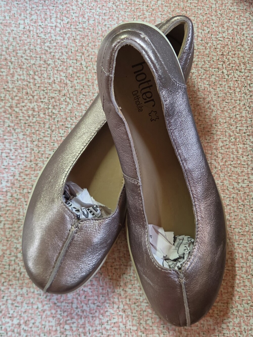 Hotter Comfort Concept Pink Rose Gold Glitter Sparkle Ballet Flats Sz 10